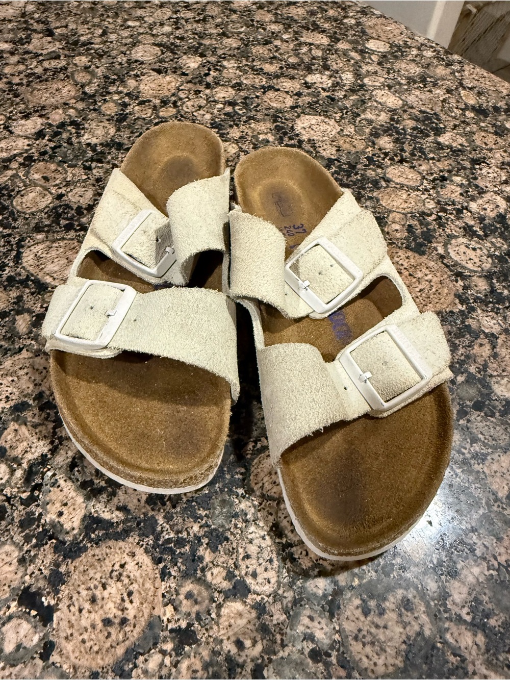 Birkenstock Arizona Double-Buckle Sandals in Cream Suede size 37